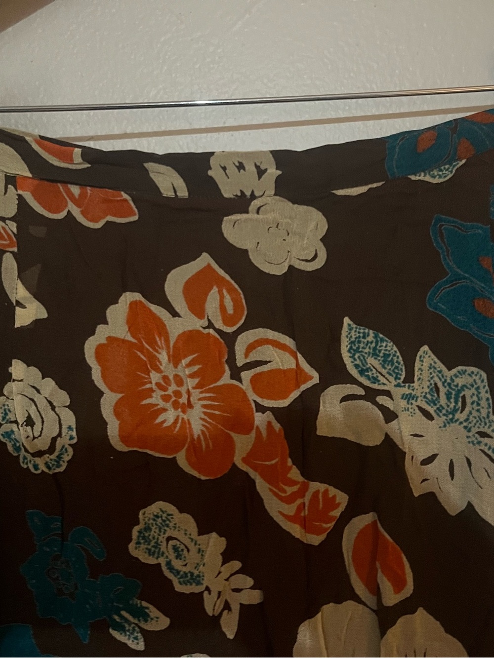 Splash Woman Floral Fringe Hem Skirt Size 16 Brown Teal Orange Boho Midi Pull On - Picture 5 of 8